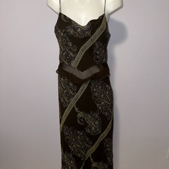 Vtg Y2k Lapis Brown Paisley Slip Dress Rayon Slinky Maxi Fairycore Size Large - Picture 3 of 6